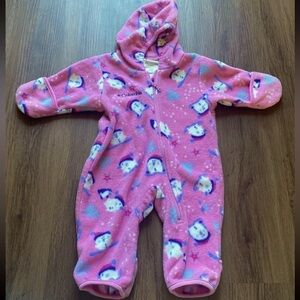 Columbia Pink Penguin Fleece Baby Bunting Snowsuit- Size 0-6 Months